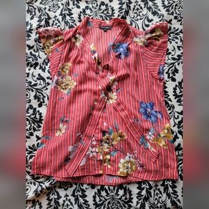 PAPER MOON Red Floral & Stripe Blouse